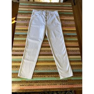 Madewell Stovepipe Pure White Jeans Size 31 T Button Fly 11/12 Straight Leg